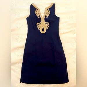 Lilly Pulitzer Gold and Navy blue shift dress